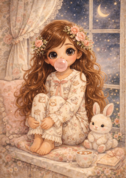 Sticker Sheet / Greeting Card – Girl with Cute Bunny Full Cat. No. 8994
