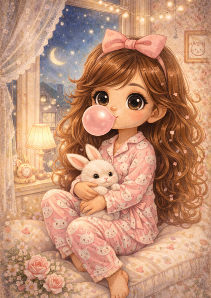 Sticker Sheet / Greeting Card – Girl with Cute Bunny Full Cat. No. 8995