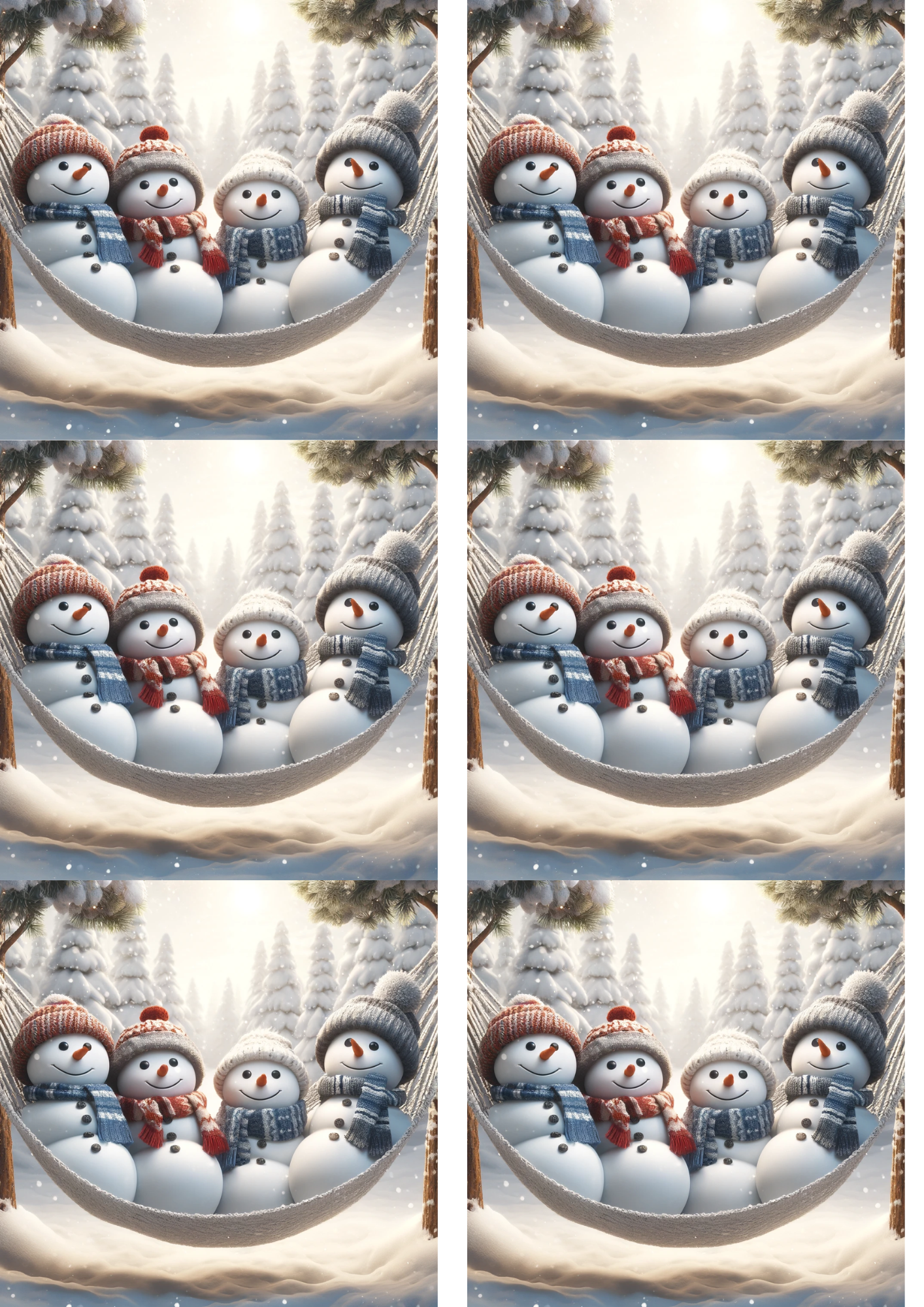 Sticker Sheet / Greeting Card – Snowmen On A Hammock Collage Cat. No. 9005