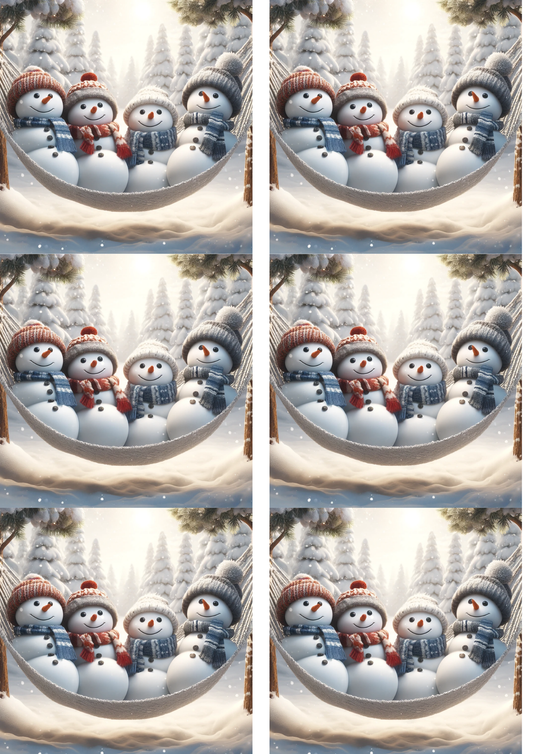 Sticker Sheet / Greeting Card – Snowmen On A Hammock Collage Cat. No. 9005