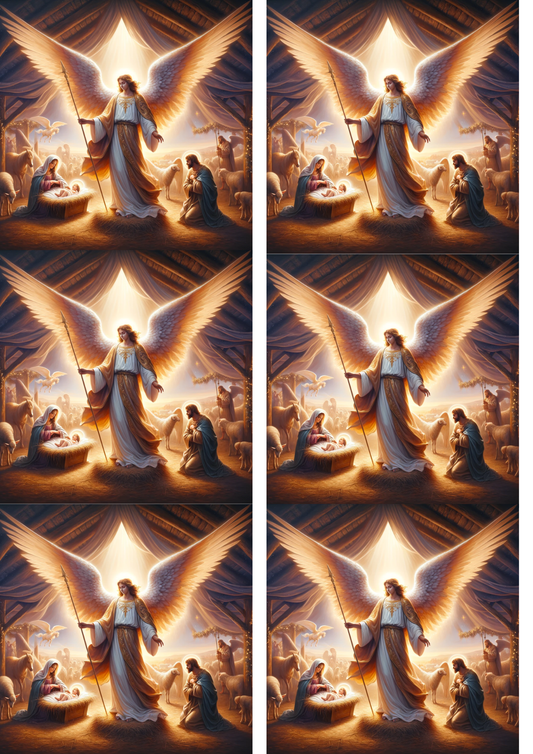 Sticker Sheet / Greeting Card – Angel in the Manger of Bethlehem Collage Cat. No. 9006