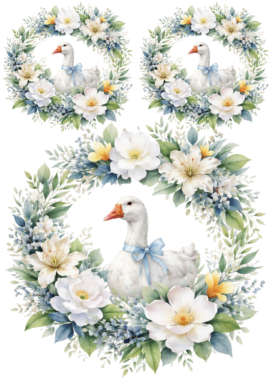Sticker Sheet / Greeting Card – Goose in Spring Floral Wreath Collage Cat. No. 9007