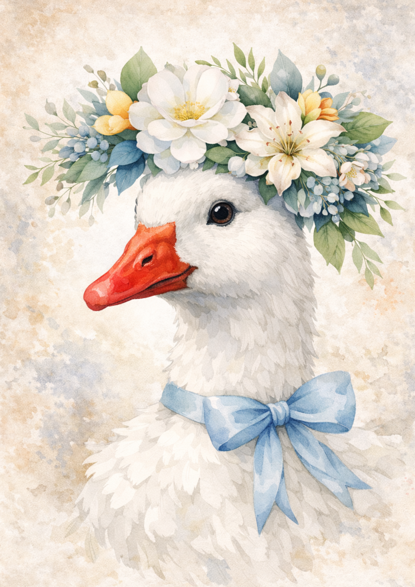 Sticker Sheet / Greeting Card – Goose in Spring Floral Wreath Collage Cat. No. 9008