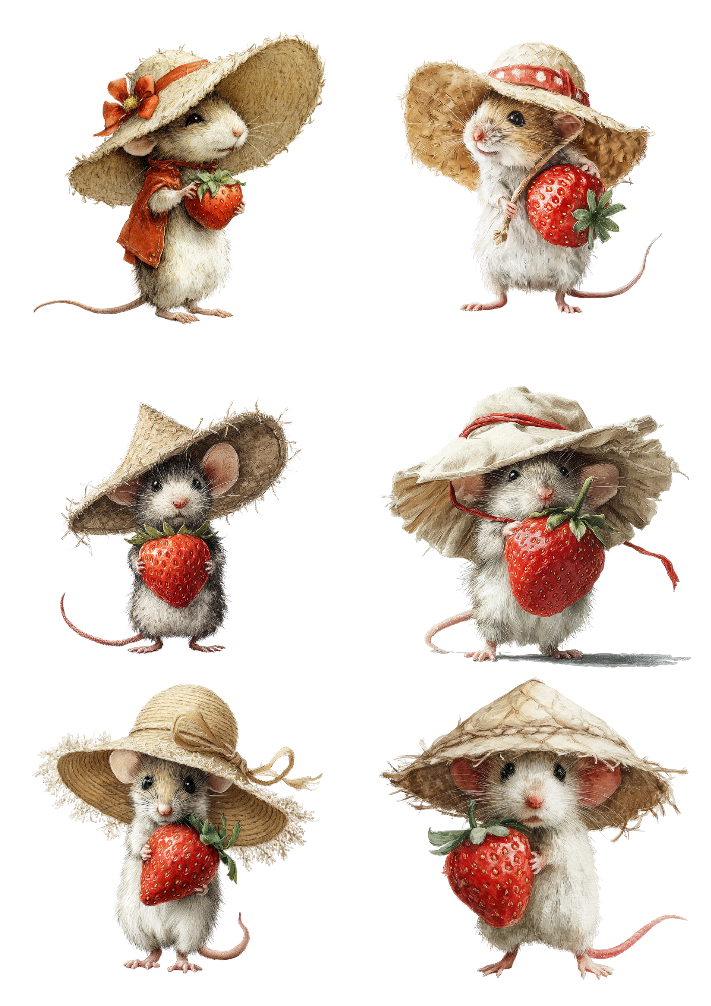 Sticker Sheet / Greeting Card – Cute Mouse with Strawberry Collage Cat. No. 9018