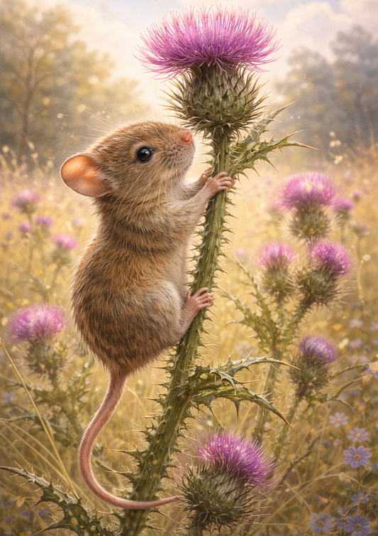 Sticker Sheet / Greeting Card – Mouse on Thistle Full Cat. No. 9019