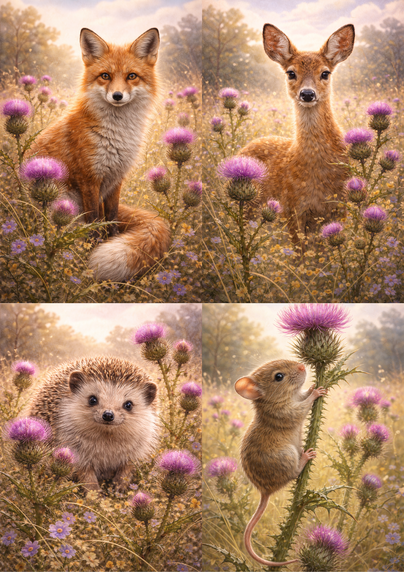 Sticker Sheet / Greeting Card – Animals & Wild Thistle Collage Cat. No. 9024