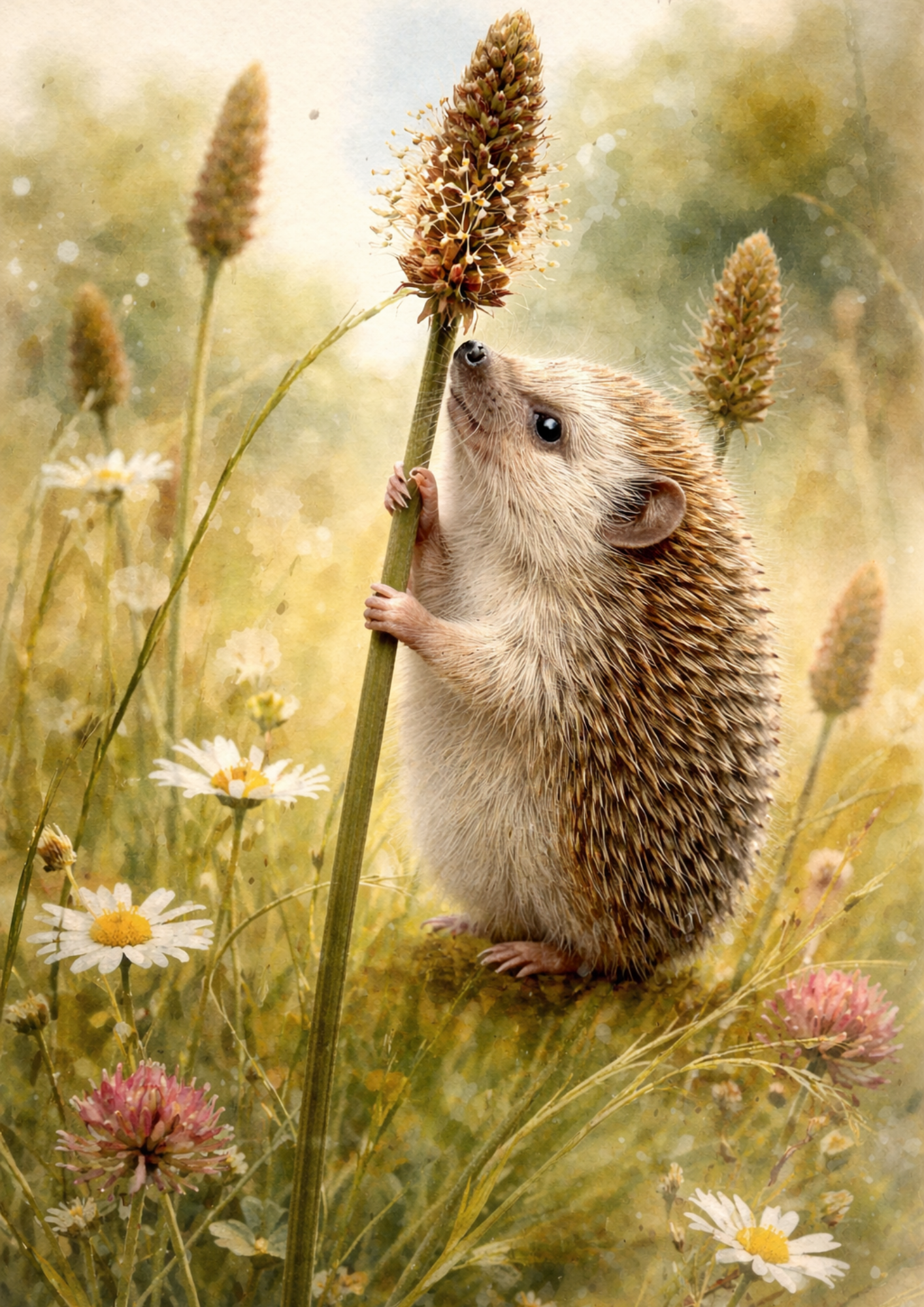 Sticker Sheet / Greeting Card – Hedgehog in The Meadow Cat. No. 9026