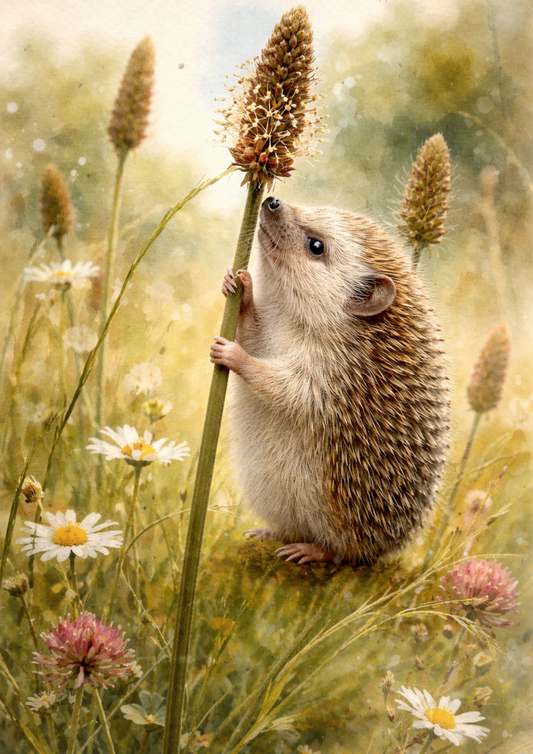 Sticker Sheet / Greeting Card – Hedgehog in The Meadow Cat. No. 9026