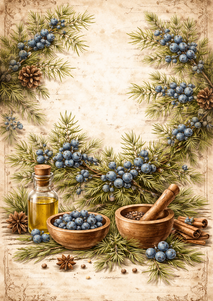 Sticker Sheet / Greeting Card – Juniper Herbs Background Full Cat. No. 9031