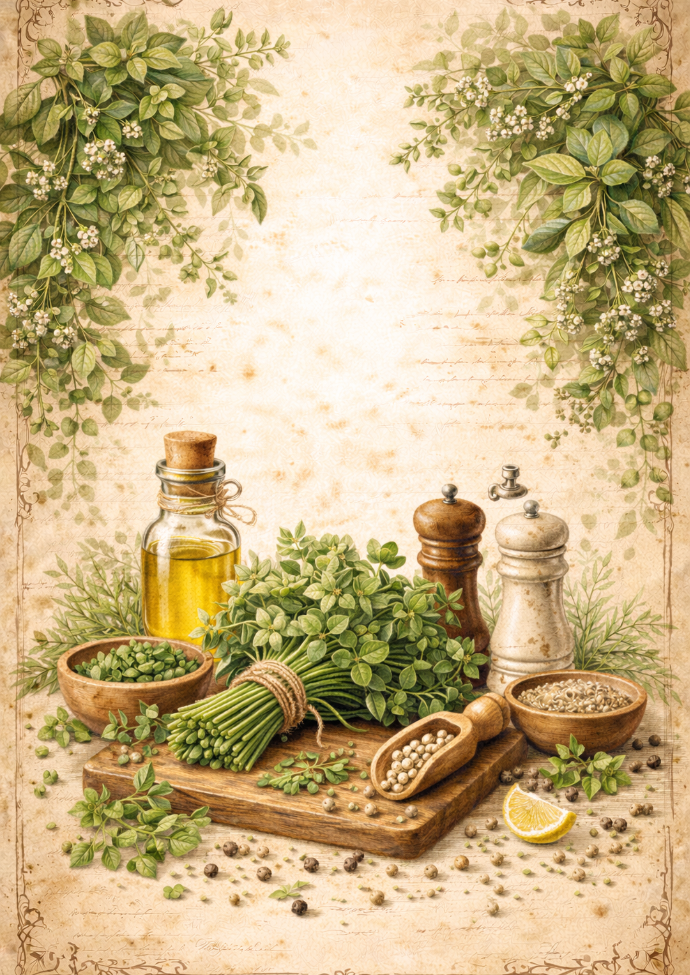 Sticker Sheet / Greeting Card – Fresh Mint Herbs Background Full Cat. No. 9037
