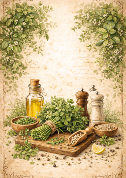 Sticker Sheet / Greeting Card – Fresh Mint Herbs Background Full Cat. No. 9037