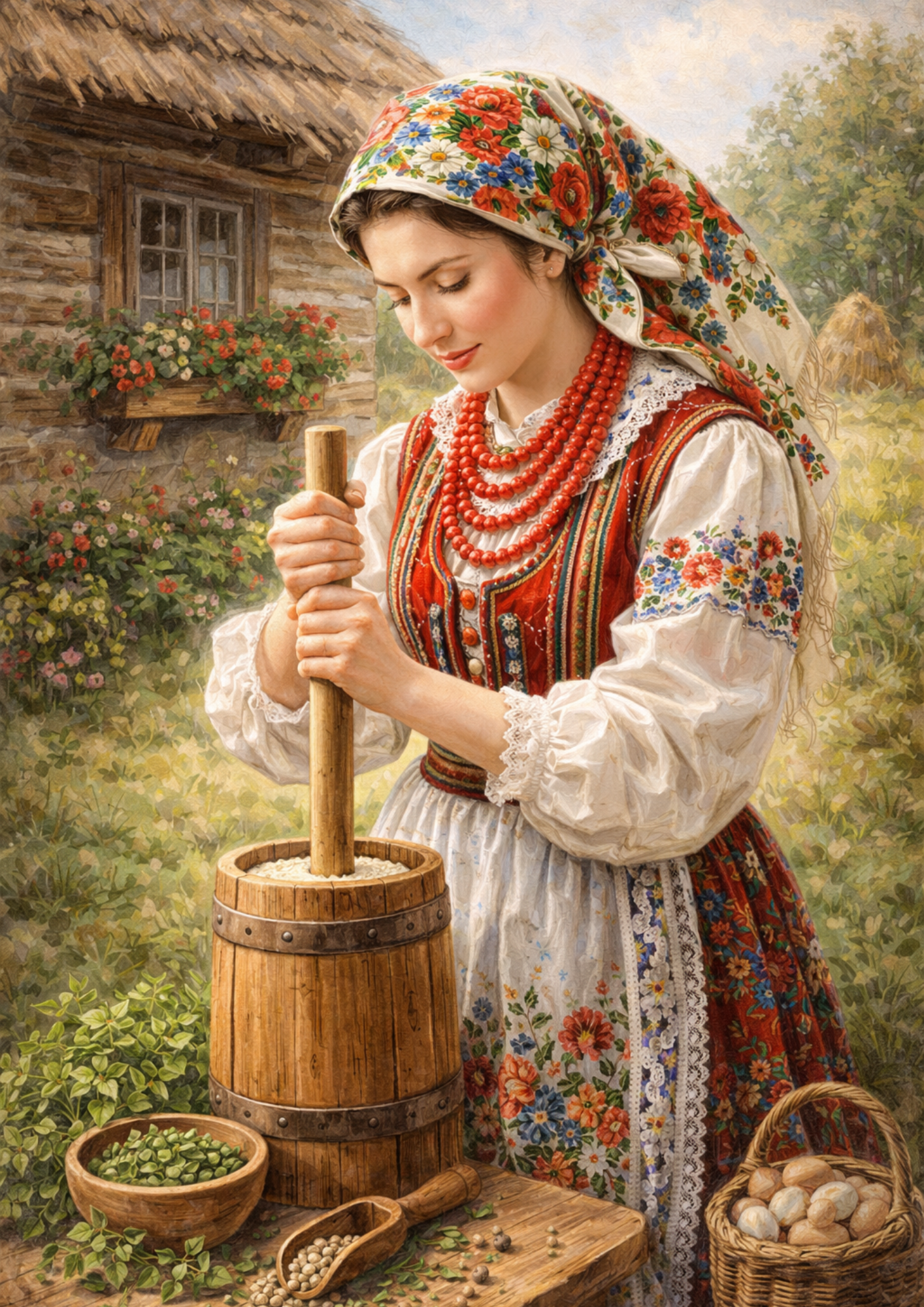 Sticker Sheet / Greeting Card – Country Housewife in Traditional Krakow Folk Costume Full Cat. No. 9038