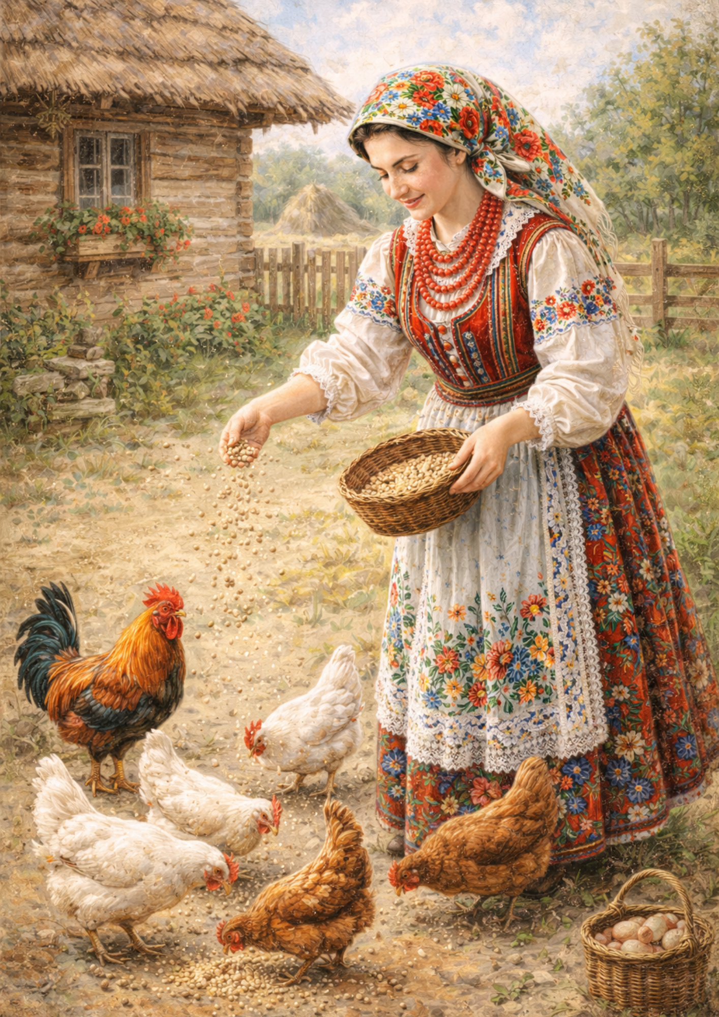 Sticker Sheet / Greeting Card – Country Housewife in Traditional Krakow Folk Costume Full Cat. No. 9039