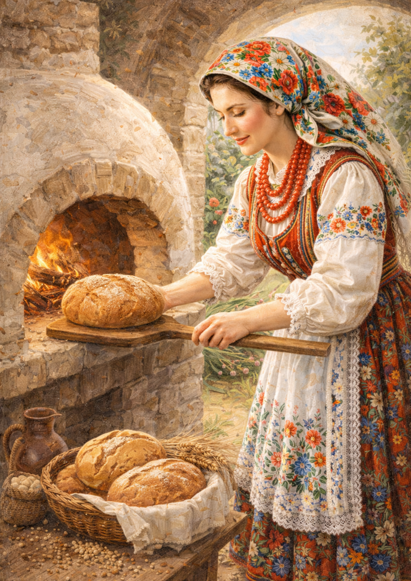 Sticker Sheet / Greeting Card – Country Housewife in Traditional Krakow Folk Costume Full Cat. No. 9040