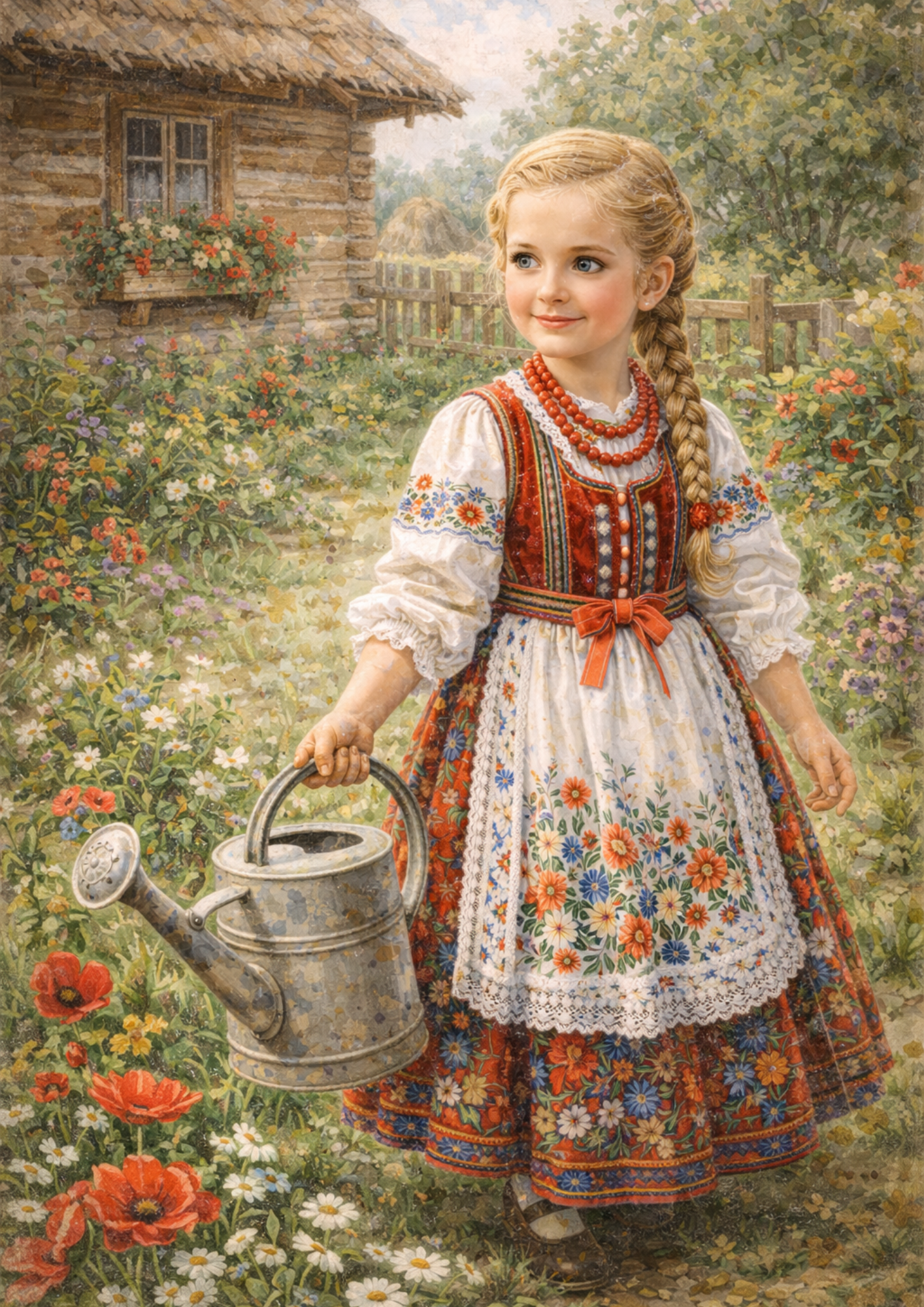 Sticker Sheet / Greeting Card – Country Girl in Traditional Krakow Folk Costume Full Cat. No. 9043