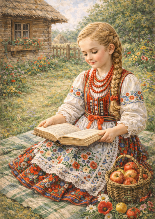 Sticker Sheet / Greeting Card – Country Girl in Traditional Krakow Folk Costume Full Cat. No. 9044