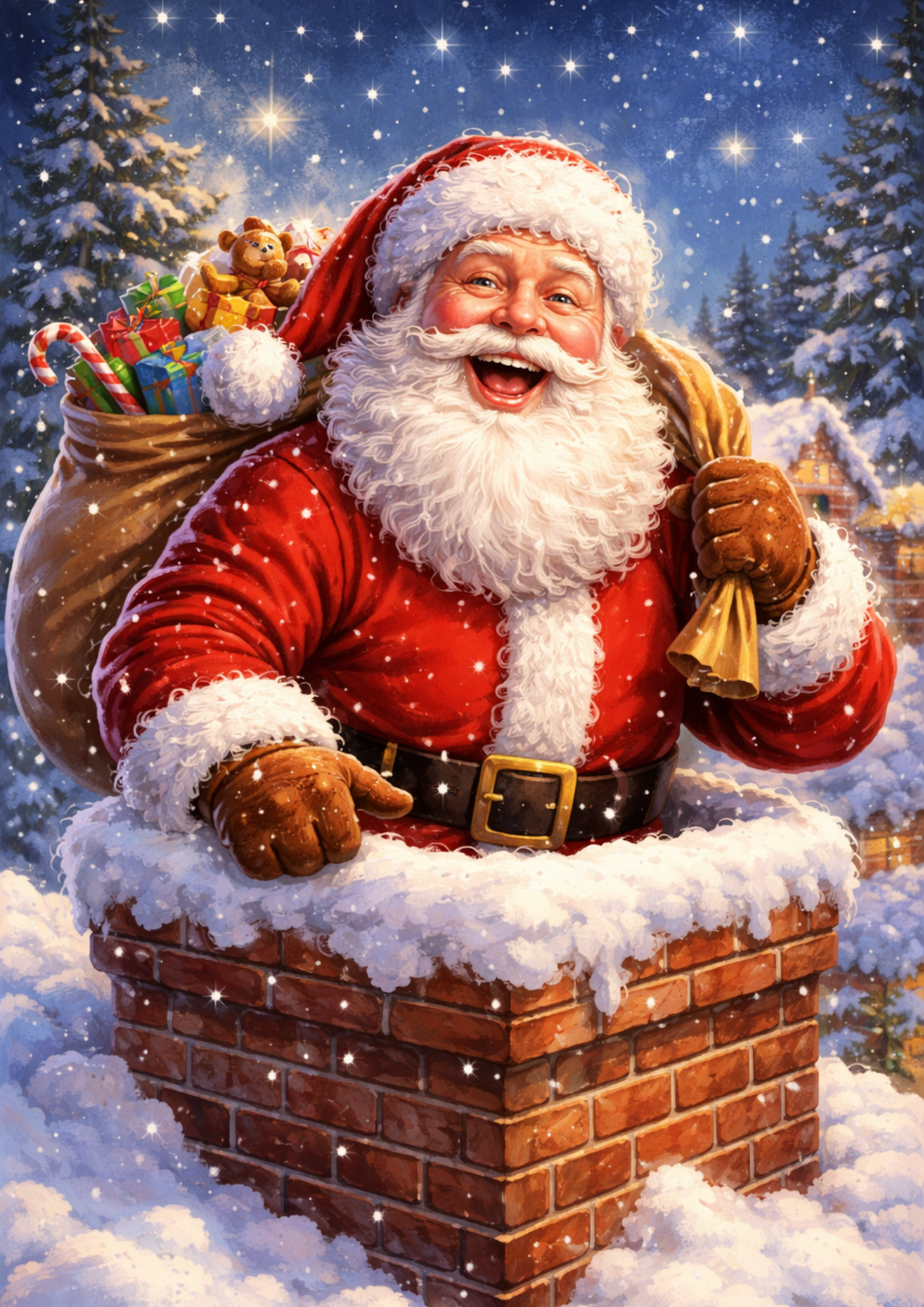 Sticker Sheet / Greeting Card – Santa in the Chimney Full Cat. No. 9058