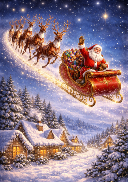 Sticker Sheet / Greeting Card – Santa in the Sleigh Full Cat. No. 9059
