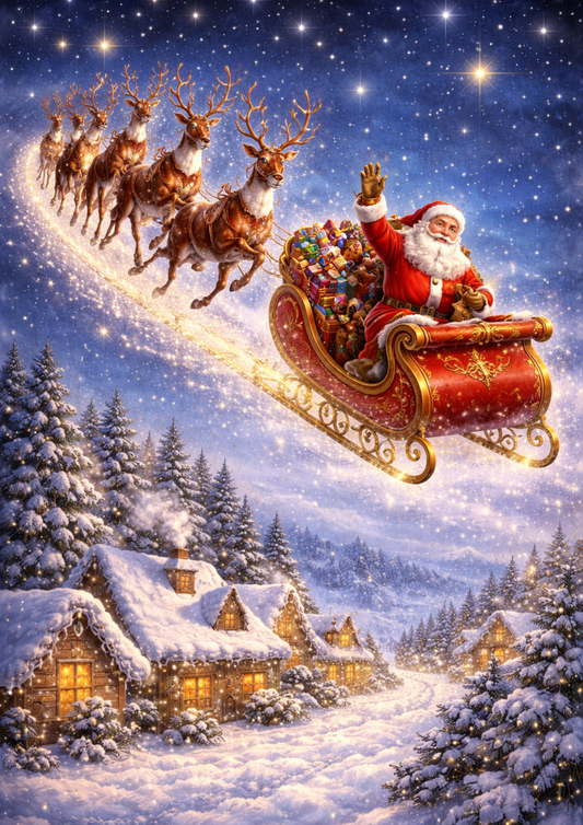 Sticker Sheet / Greeting Card – Santa in the Sleigh Full Cat. No. 9059