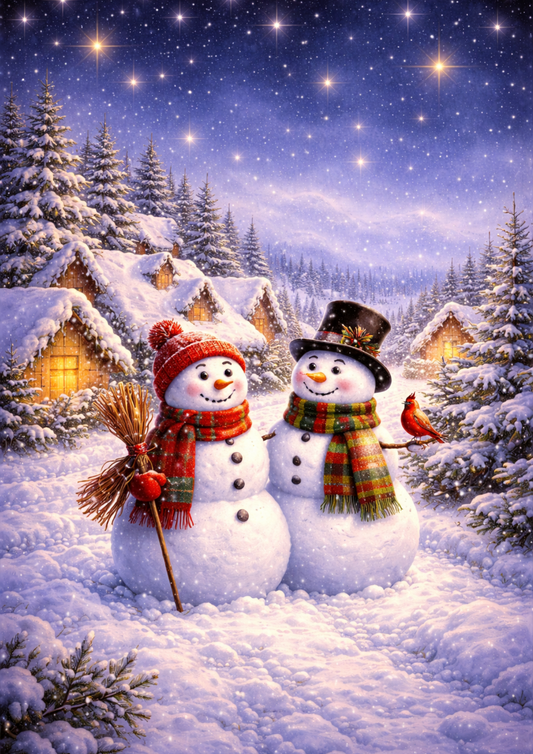 Sticker Sheet / Greeting Card – Two Snowmen in Winter Village Full Cat. No. 9061