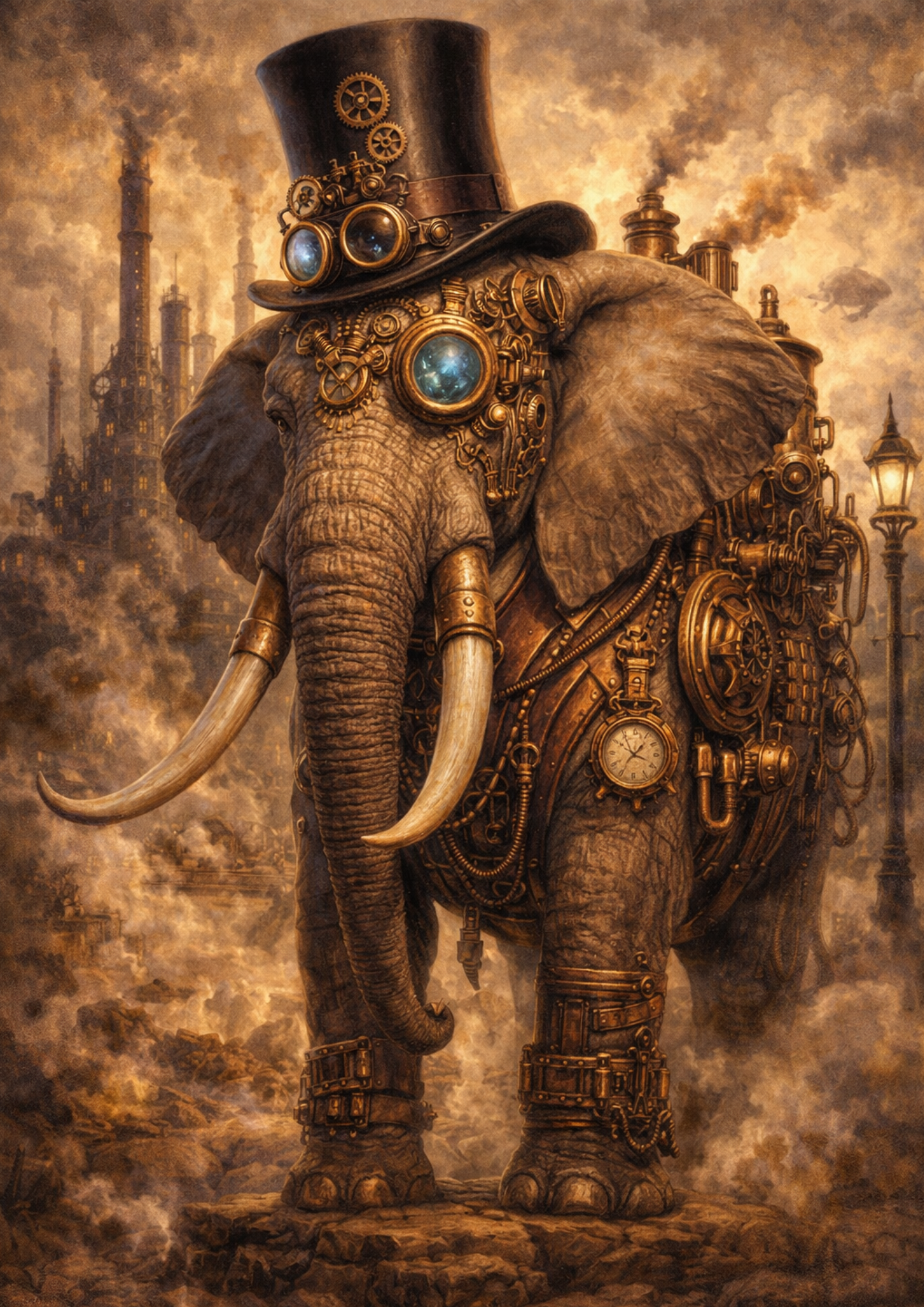 Sticker Sheet / Greeting Card – Steampunk Elephant in Vintage Style Full Cat. No. 9066