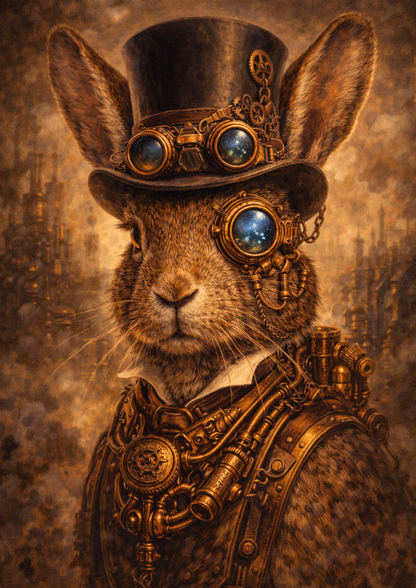 Sticker Sheet / Greeting Card – Steampunk Rabbit in Vintage Style Full Cat. No. 9067
