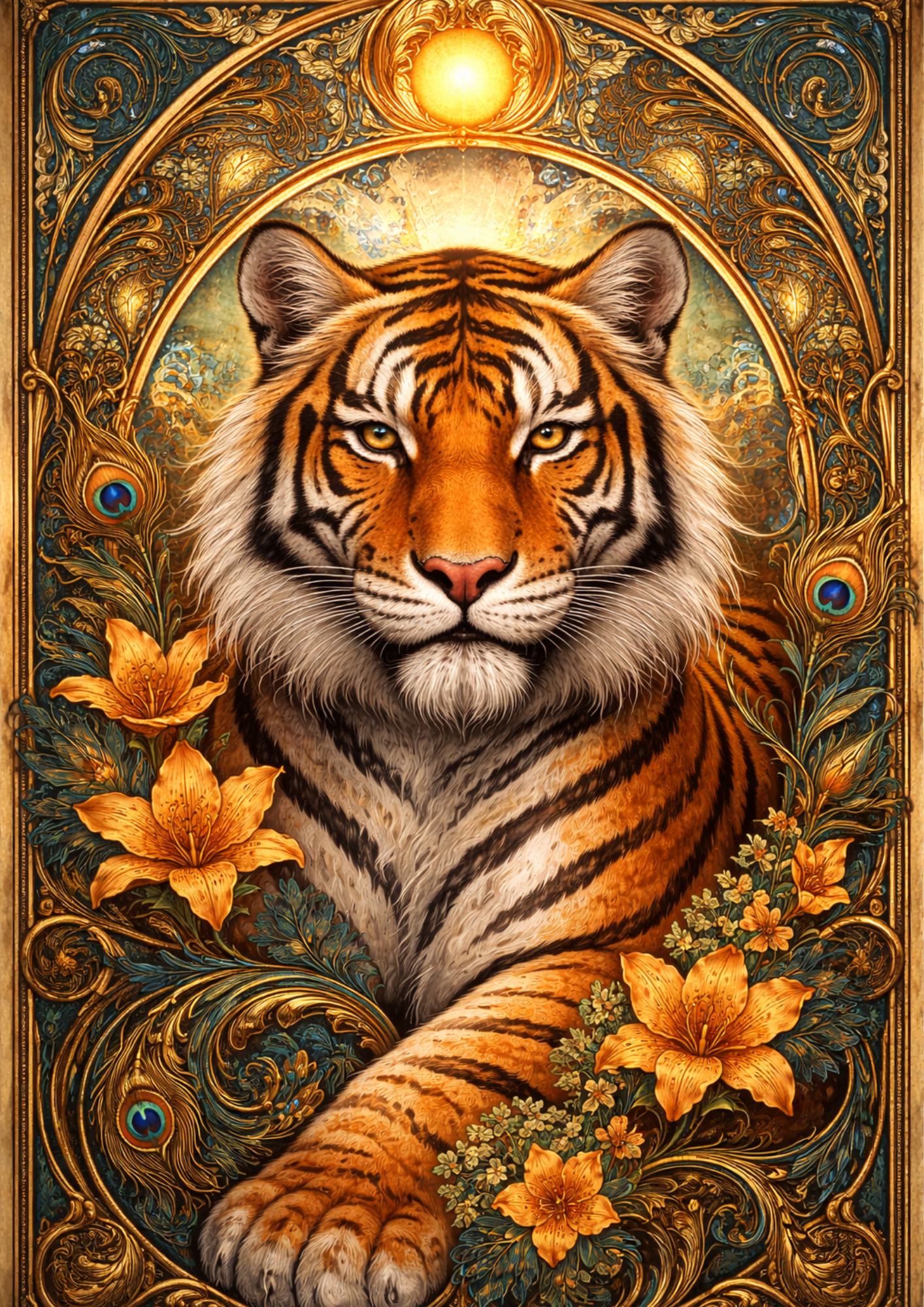 Sticker Sheet / Greeting Card – Tiger in Nouveau Style Full Cat. No. 9076