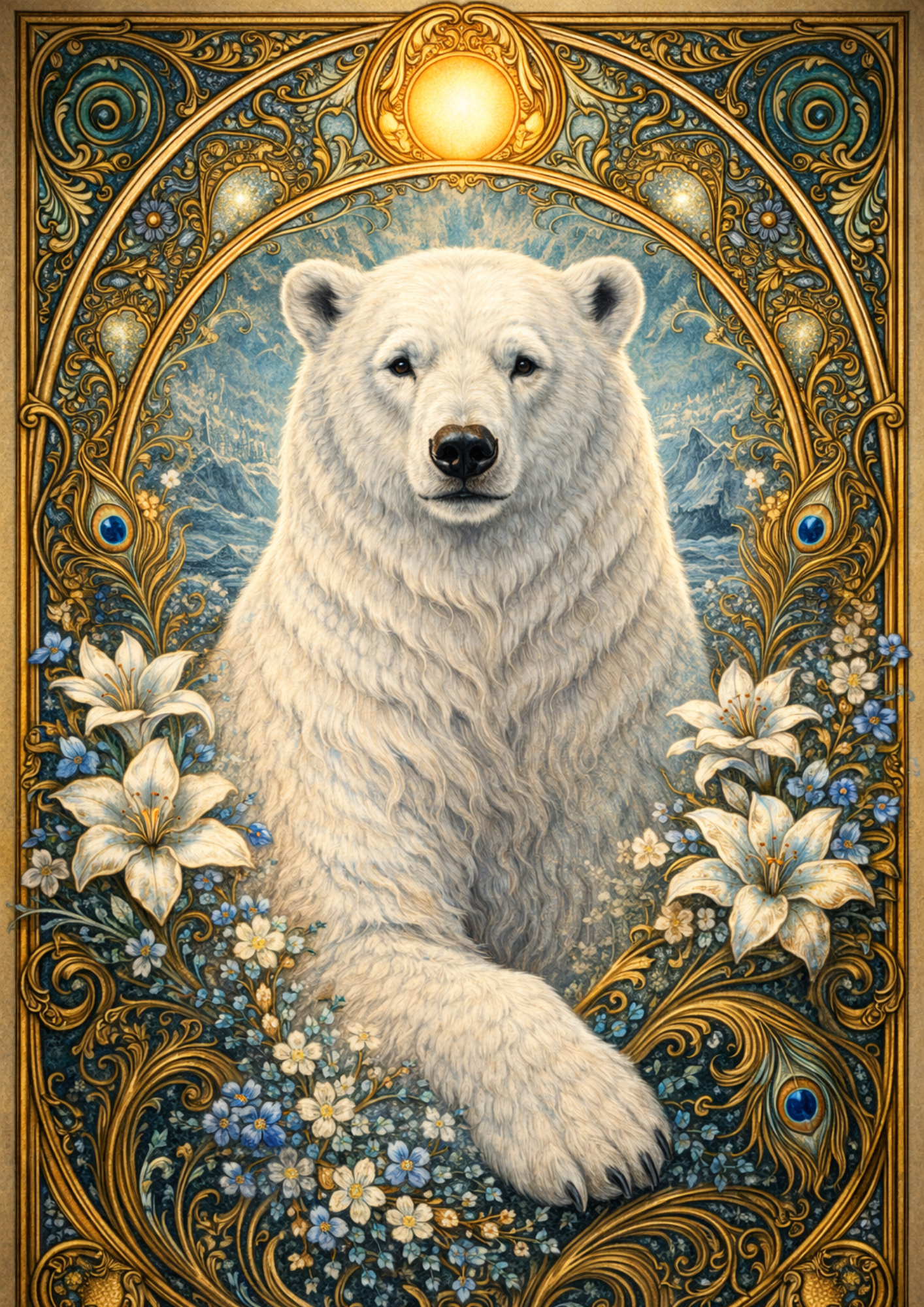 Sticker Sheet / Greeting Card – Polar Bear in Nouveau Style Full Cat. No. 9077