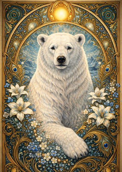 Sticker Sheet / Greeting Card – Polar Bear in Nouveau Style Full Cat. No. 9077
