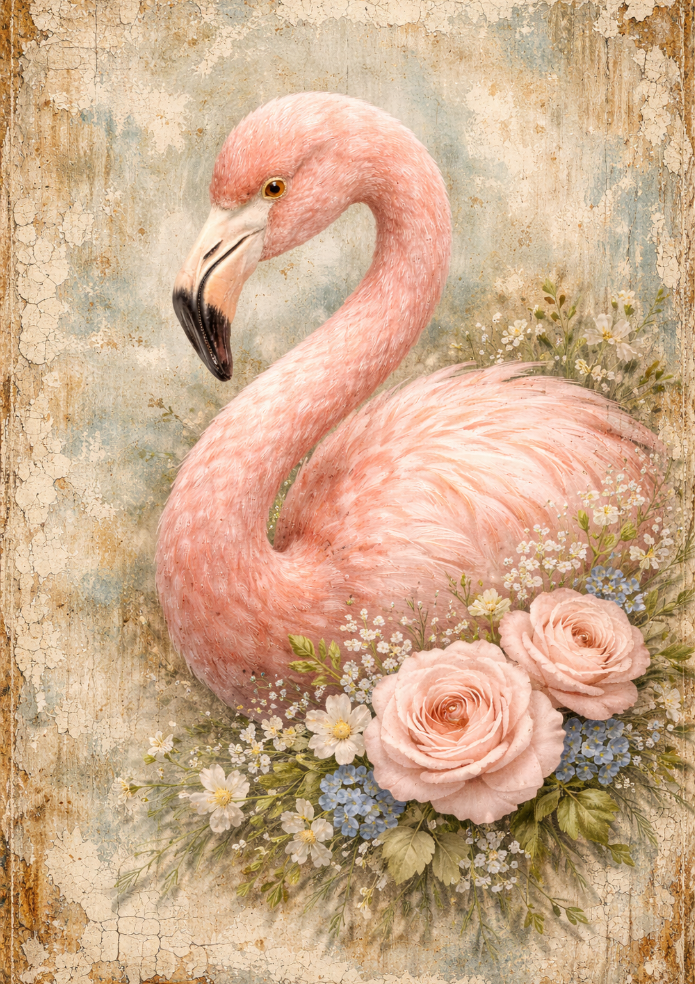 Sticker Sheet / Greeting Card – Pink Flamingo in Shabby Chic Style Full Cat. No. 9084