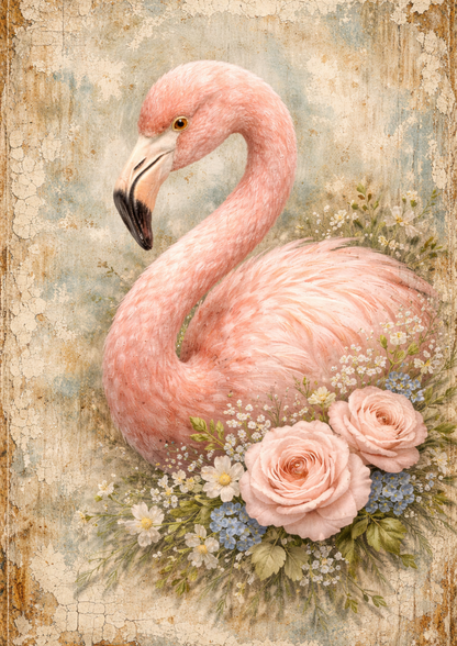 Sticker Sheet / Greeting Card – Pink Flamingo in Shabby Chic Style Full Cat. No. 9084