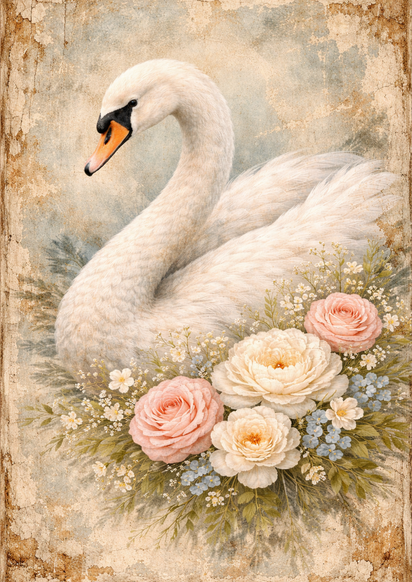 Sticker Sheet / Greeting Card – Majestic Swan in Shabby Chic Style Full Cat. No. 9085
