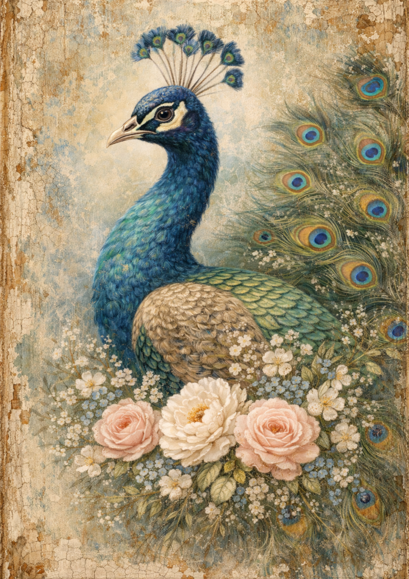 Sticker Sheet / Greeting Card – Majestic Peacock in Shabby Chic Style Full Cat. No. 9086