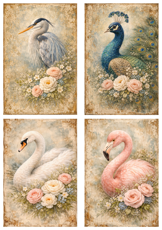 Sticker Sheet / Greeting Card – Beautiful Birds in Shabby Chic Style Collage Cat. No. 9088