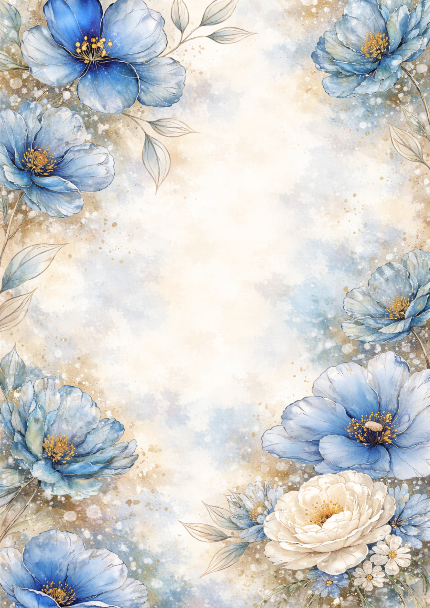 Sticker Sheet / Greeting Card – Pastel Blue Anemone Background Full Cat. No. 9089