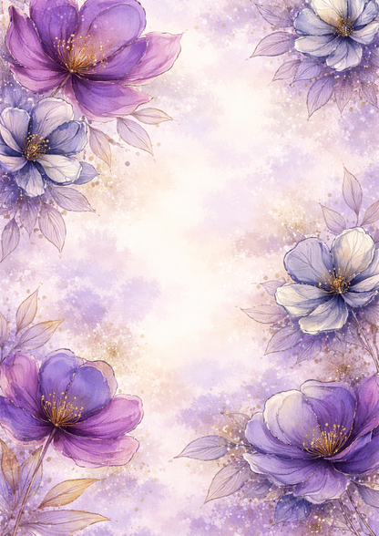 Sticker Sheet / Greeting Card – Pastel Purple Anemone Background Full Cat. No. 9090