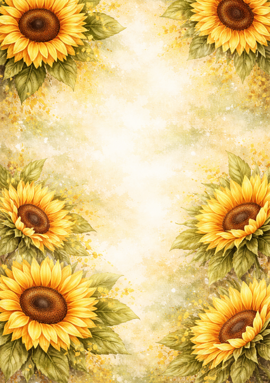 Sticker Sheet / Greeting Card – Pastel Sunflowers Background Full Cat. No. 9091