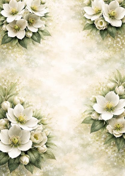 Sticker Sheet / Greeting Card – White Pastel Floral Background Full Cat. No. 9092