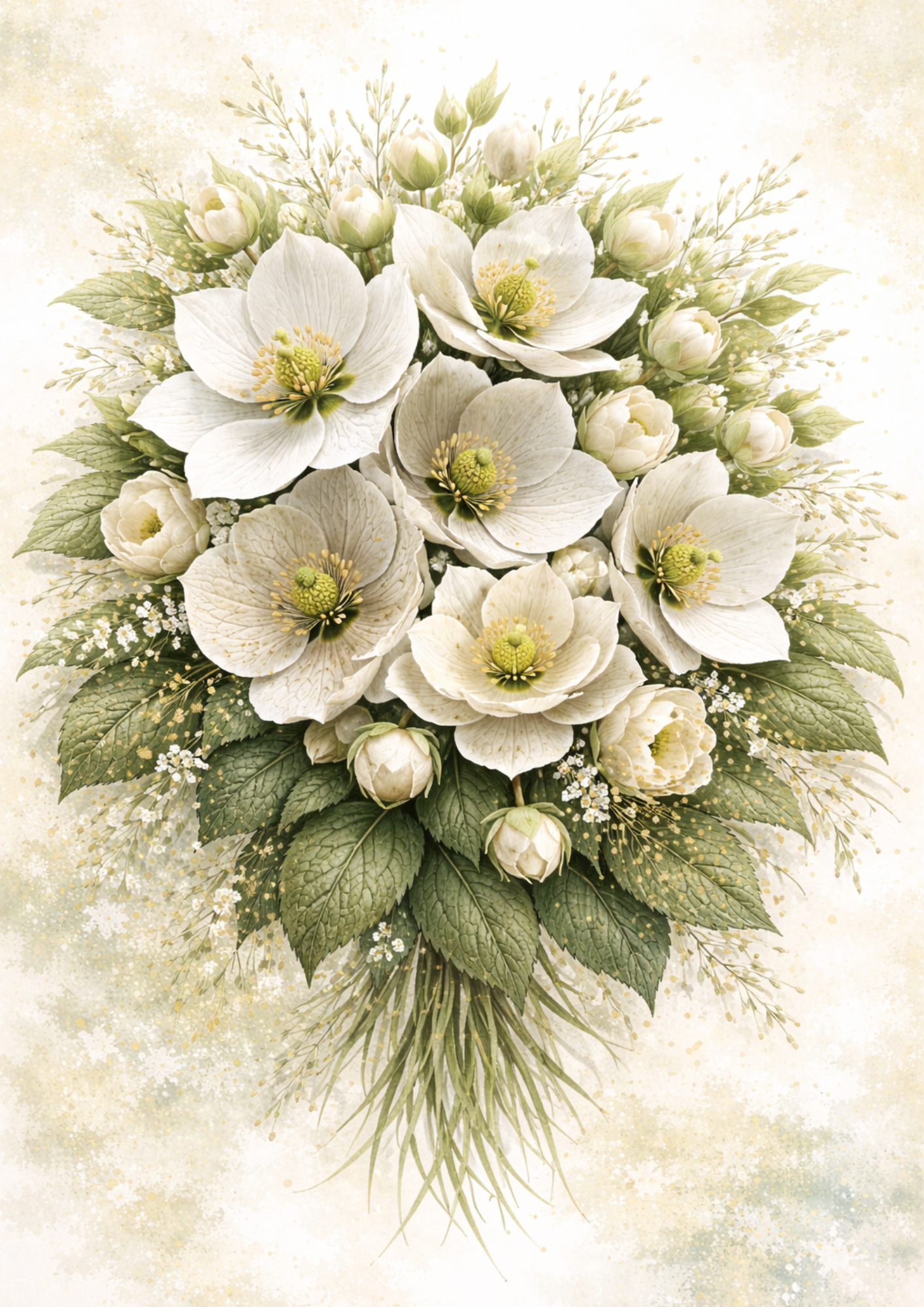 Sticker Sheet / Greeting Card – White Pastel Floral Bouquet Full Cat. No. 9093