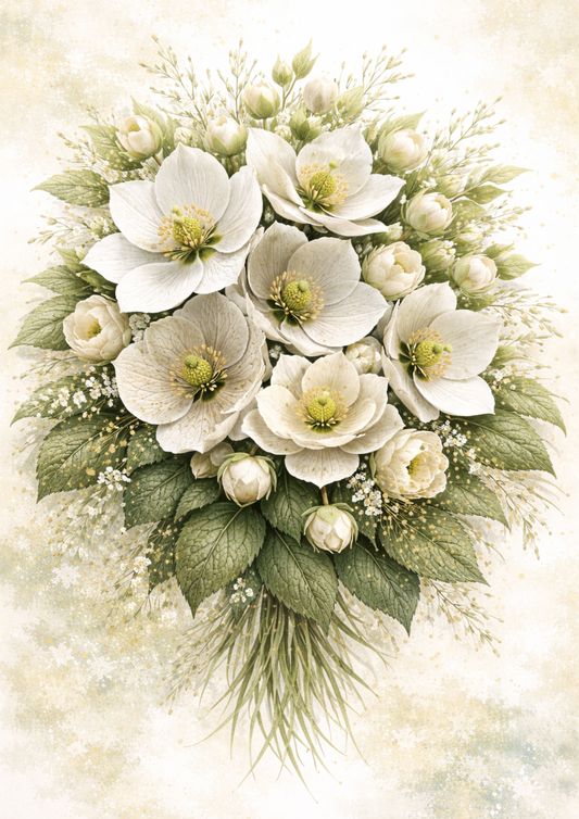Sticker Sheet / Greeting Card – White Pastel Floral Bouquet Full Cat. No. 9093