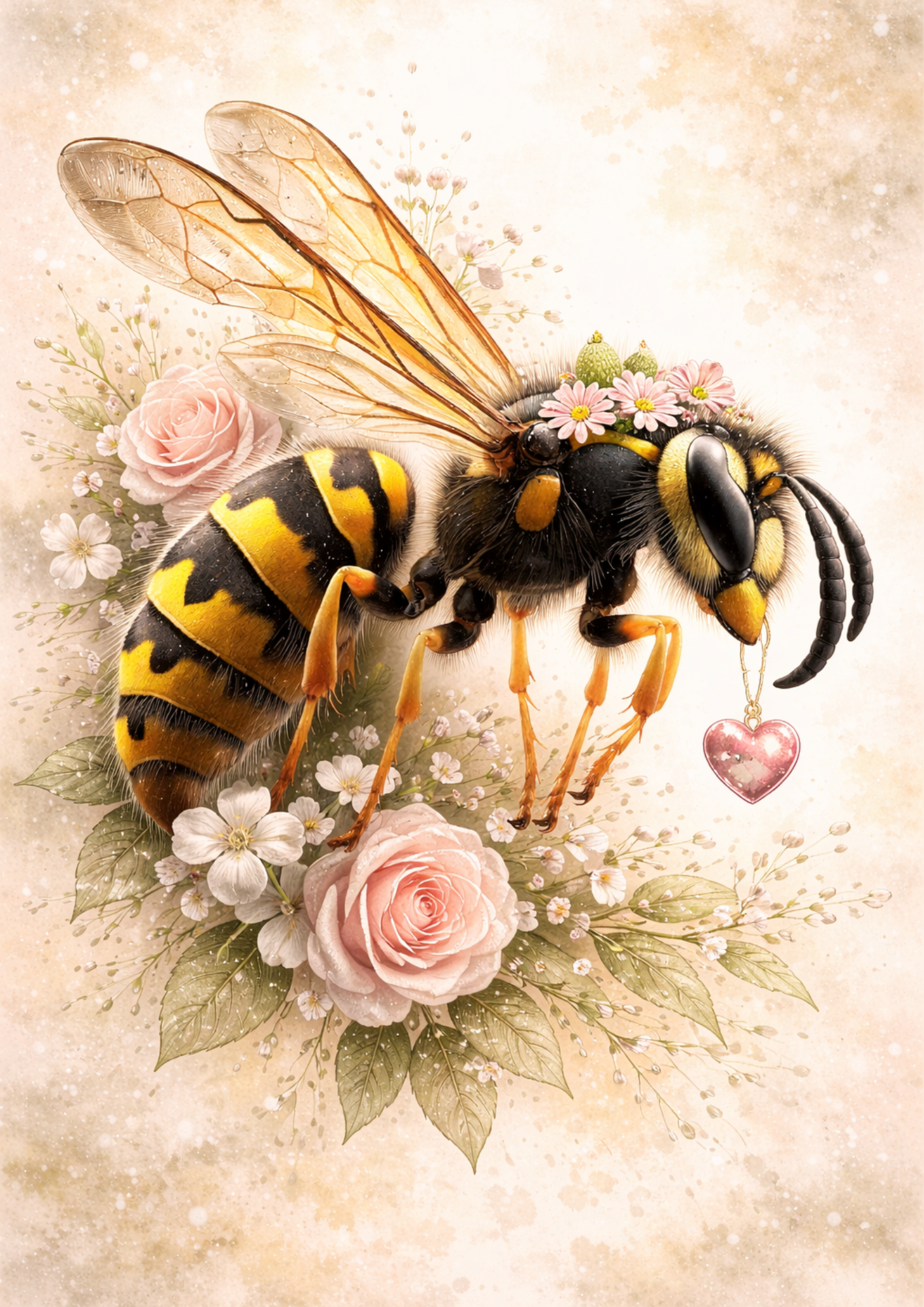Sticker Sheet / Greeting Card – Wasp on Flofers in Shabby Chic Style Full Cat. No. 9096