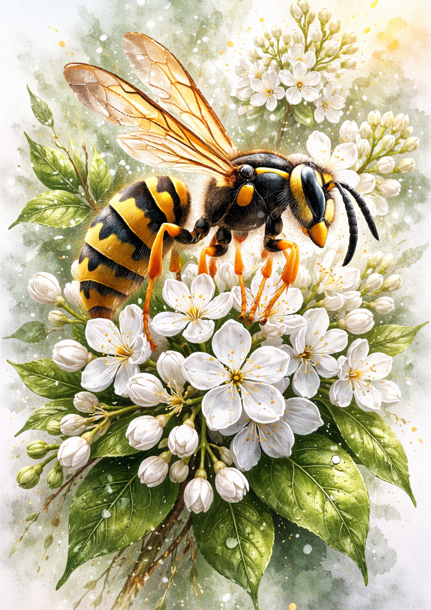 Sticker Sheet / Greeting Card – Wasp on Pear Blossom in Shabby Chic Style Full Cat. No. 9099