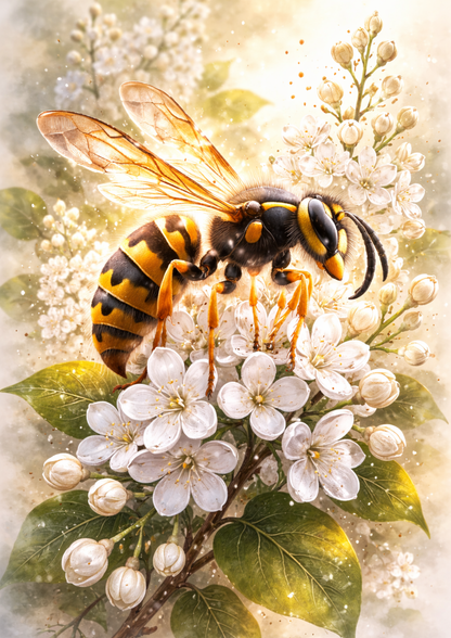 Sticker Sheet / Greeting Card – Wasp on Pear Blossom in Shabby Chic Style Full Cat. No. 9100
