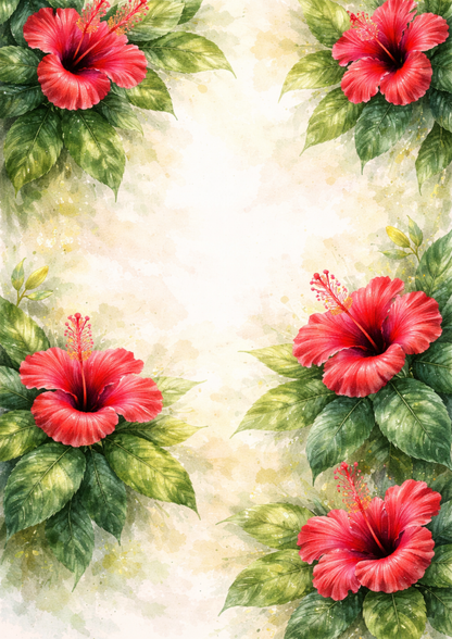 Sticker Sheet / Greeting Card – Red Hibiscus Flower Background Full Cat. No. 9102