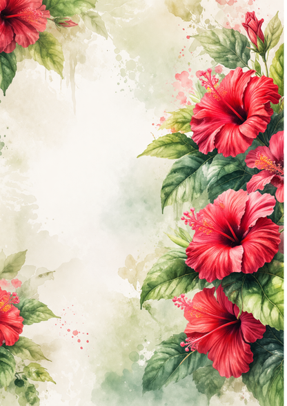 Sticker Sheet / Greeting Card – Red Hibiscus Flower Background Full Cat. No. 9103