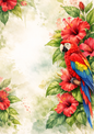 Sticker Sheet / Greeting Card – Parrot & Red Hibiscus Flower Full Cat. No. 9104