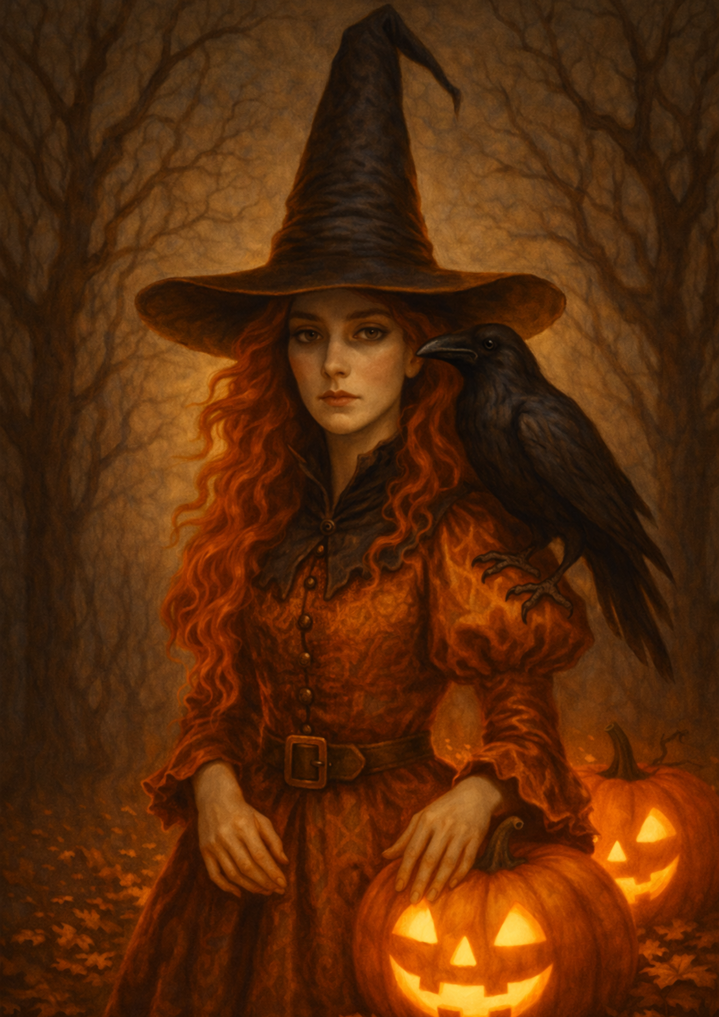Sticker Sheet / Greeting Card – Halloween Witch & Black Raven Full Cat. No. 9105