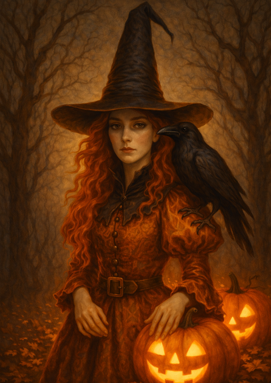Sticker Sheet / Greeting Card – Halloween Witch & Black Raven Full Cat. No. 9105