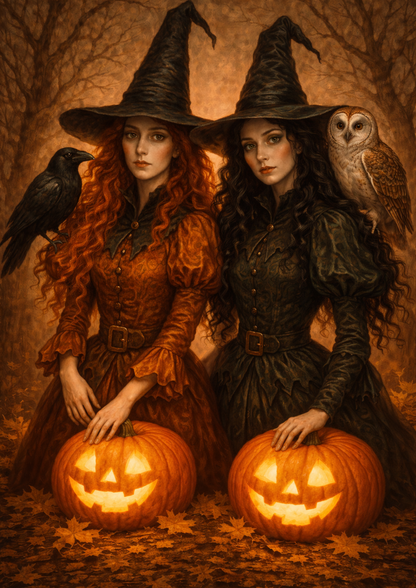 Sticker Sheet / Greeting Card – Halloween Witches & Black Raven Full Cat. No. 9106
