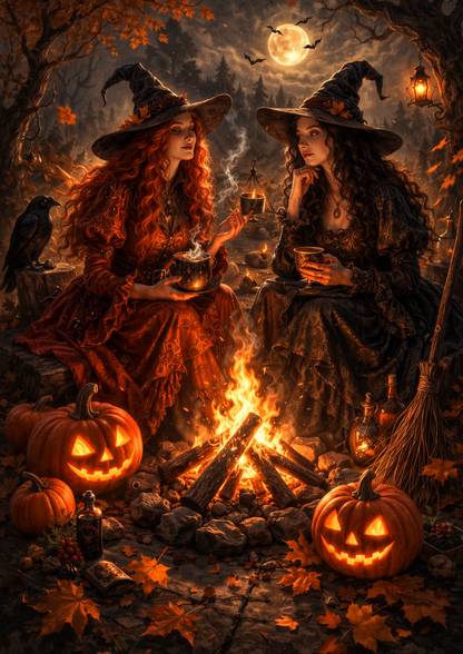 Sticker Sheet / Greeting Card – Halloween Witches & Fire Full Cat. No. 9107